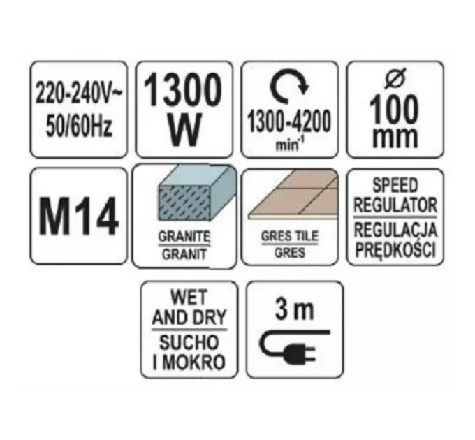 Кутова шліфувальна машина 100 мм, 1300 Вт YATO YT-82161