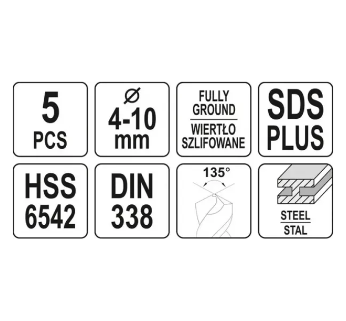 Свердла по металу HSS 5 шт SDS+ YATO YT-40050 D-4