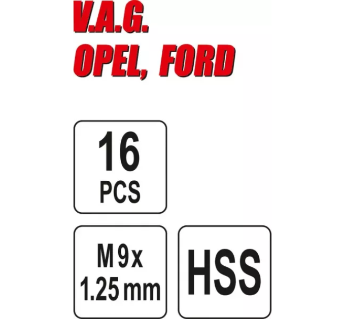 Ремкомплект різьблення супорта Ford/Opel/VAG 16 ел YATO YT-17700 A-3