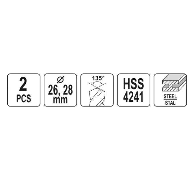 Набір свердел по металу 2 шт. 26-28 мм YATO YT-44627   D-4