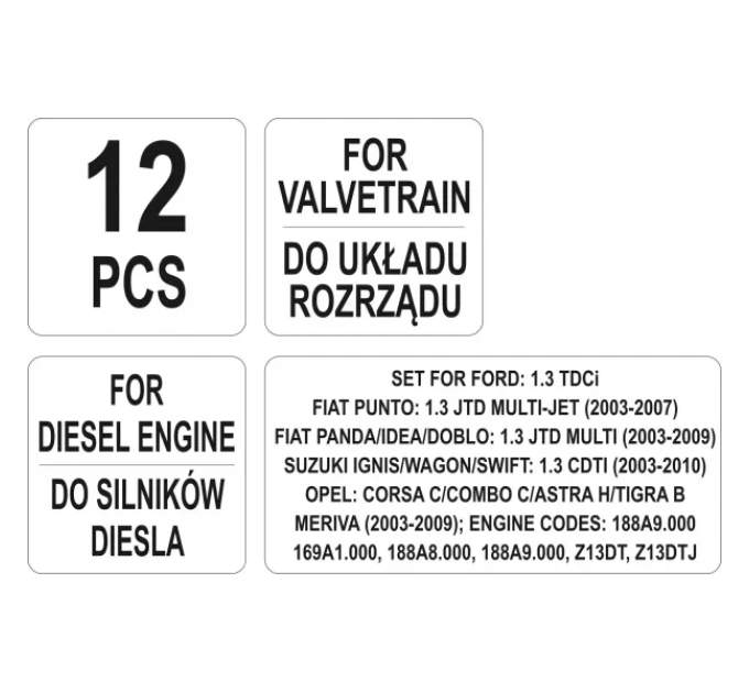 Набір для обслуговування двигунів OPEL/SUZUKI/FIAT 12 ел. YATO YT-06003 A-3