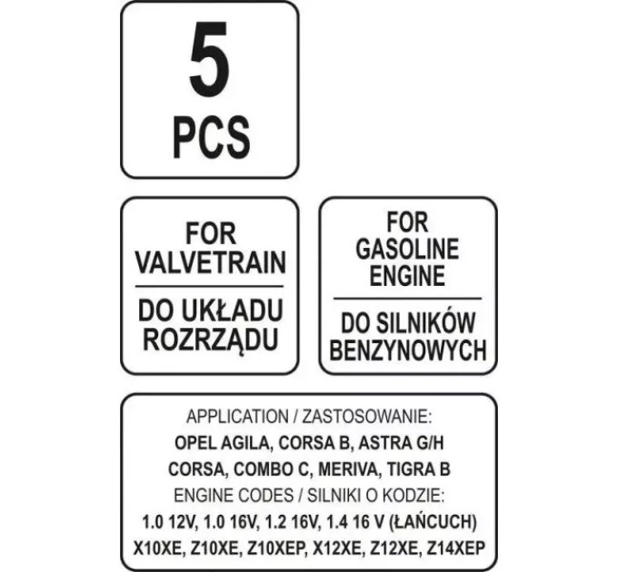 Набір для обслуговування двигунів OPEL 5 ел. YATO YT-06002 A-4